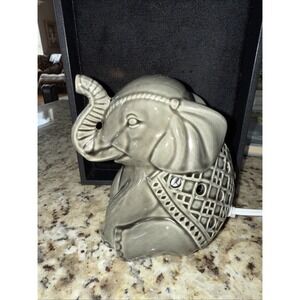 Elephant Night Light Lucky Trunk Up Gray Ceramic Table Lamp Switch 6x5. 5185